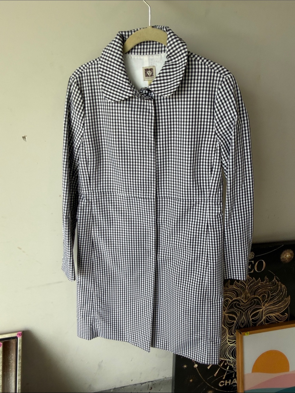 Anne Klein Black and White Gingham Pea Coat